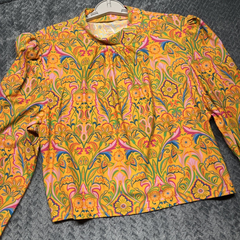 COOLIBAR Women XXL UPF 50 Active Top‎ Floral Paisley Toscana Puff Sleeve Swim